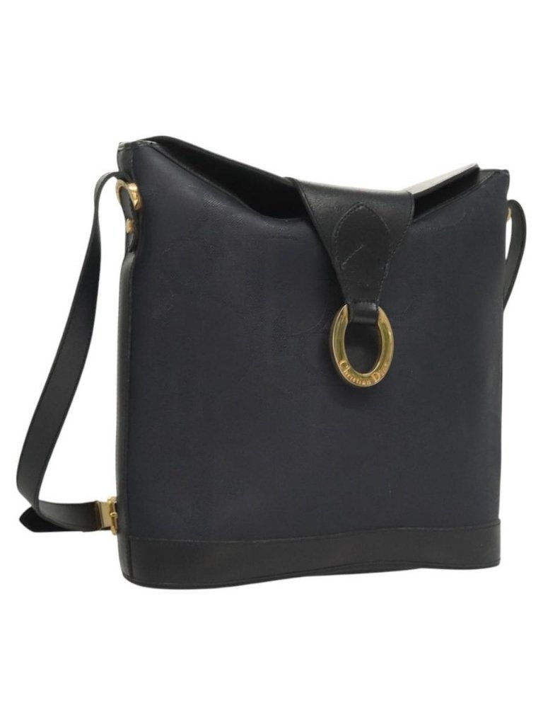 Authentic Christian Dior Trotter Canvas Shoulder Bag Pvc Navy Gold